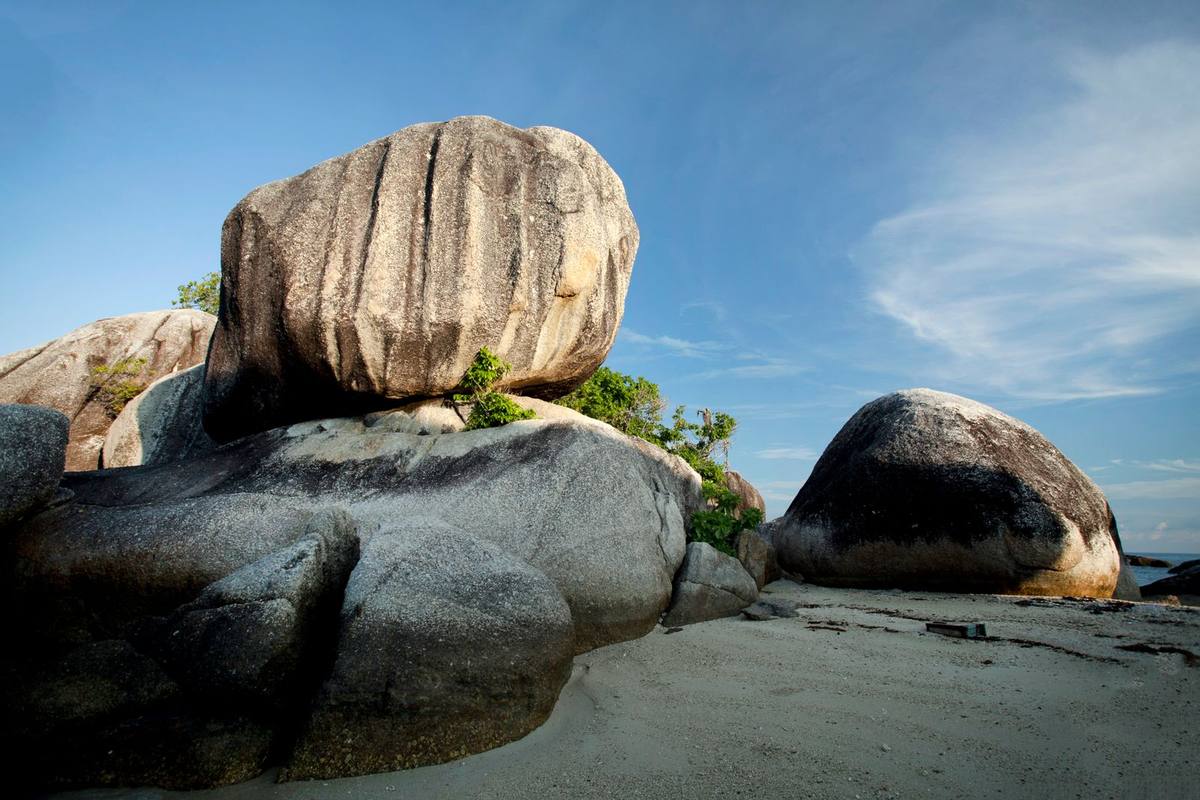 Granite boulders on a quiet tropical beach