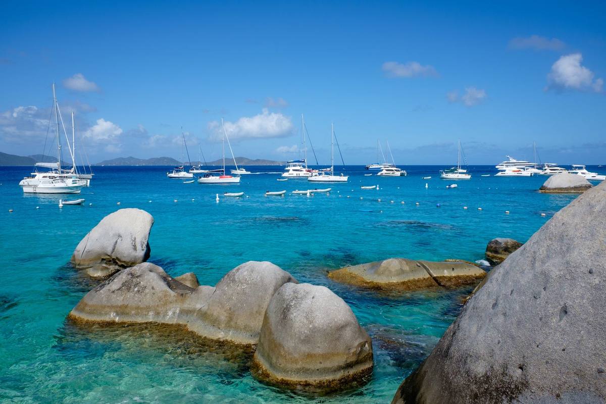 Sailboats in the turquoise water at Devil's Bay, Virgin Gorda