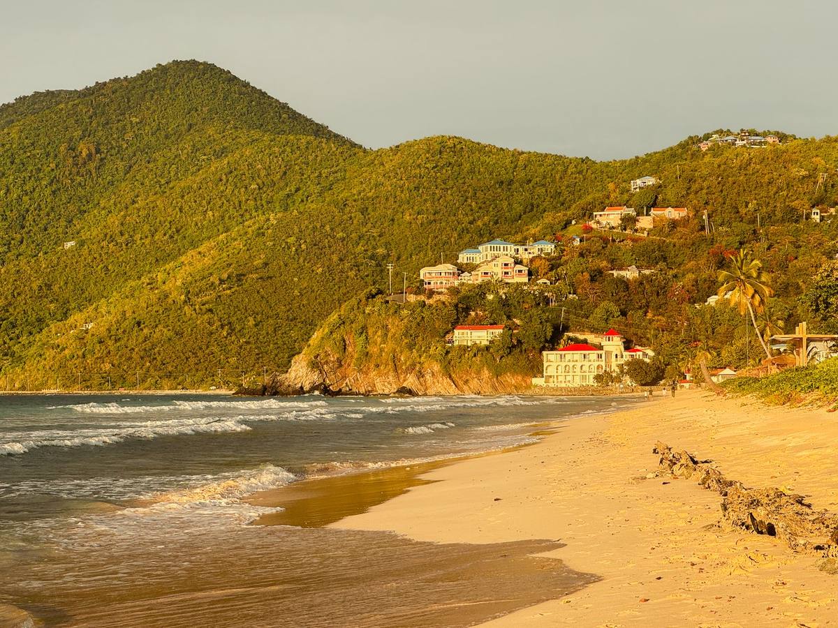 Golden sand on the Tortola coastline at sunset