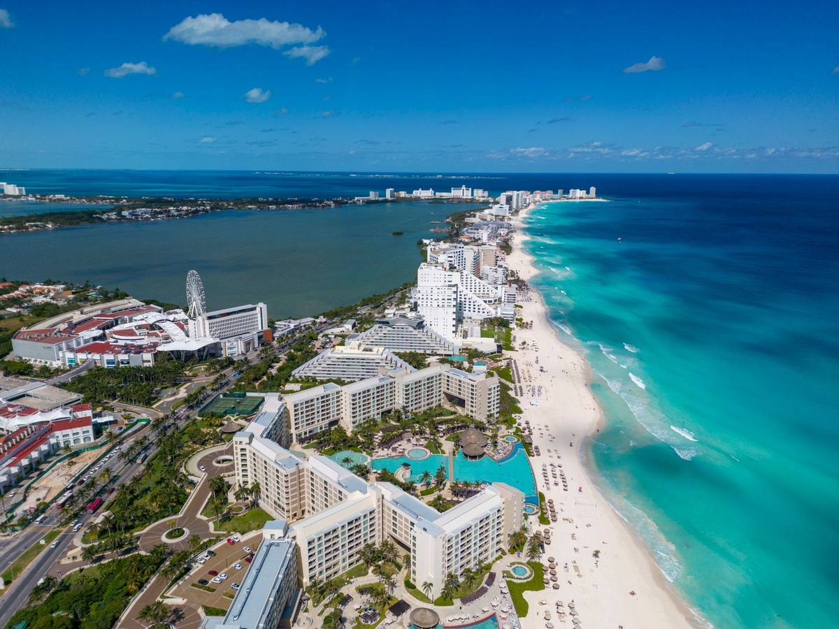 Cancún's beachfront resorts along the turquoise coast