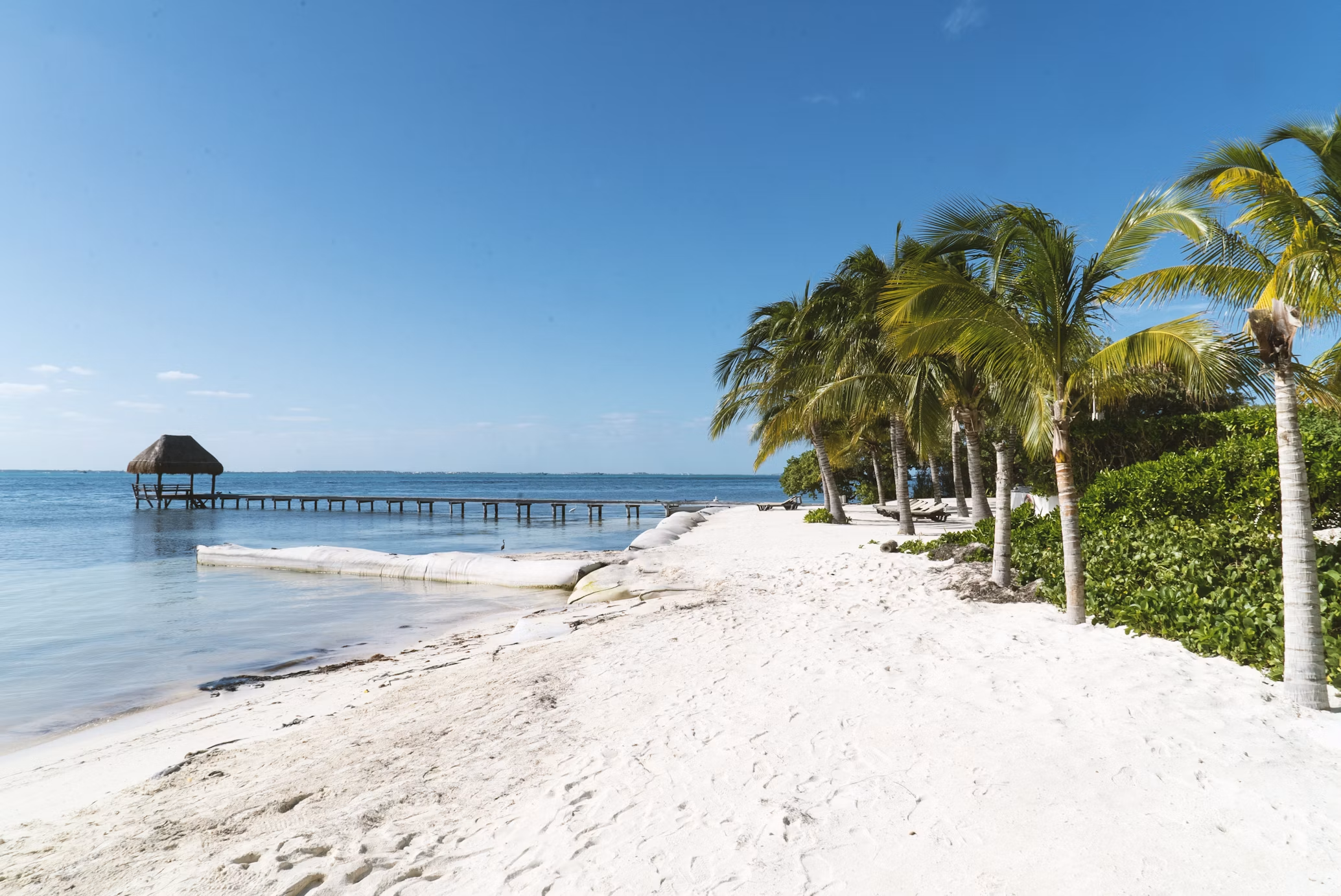 Palapas on the sandy shore at Cancún, Mexico