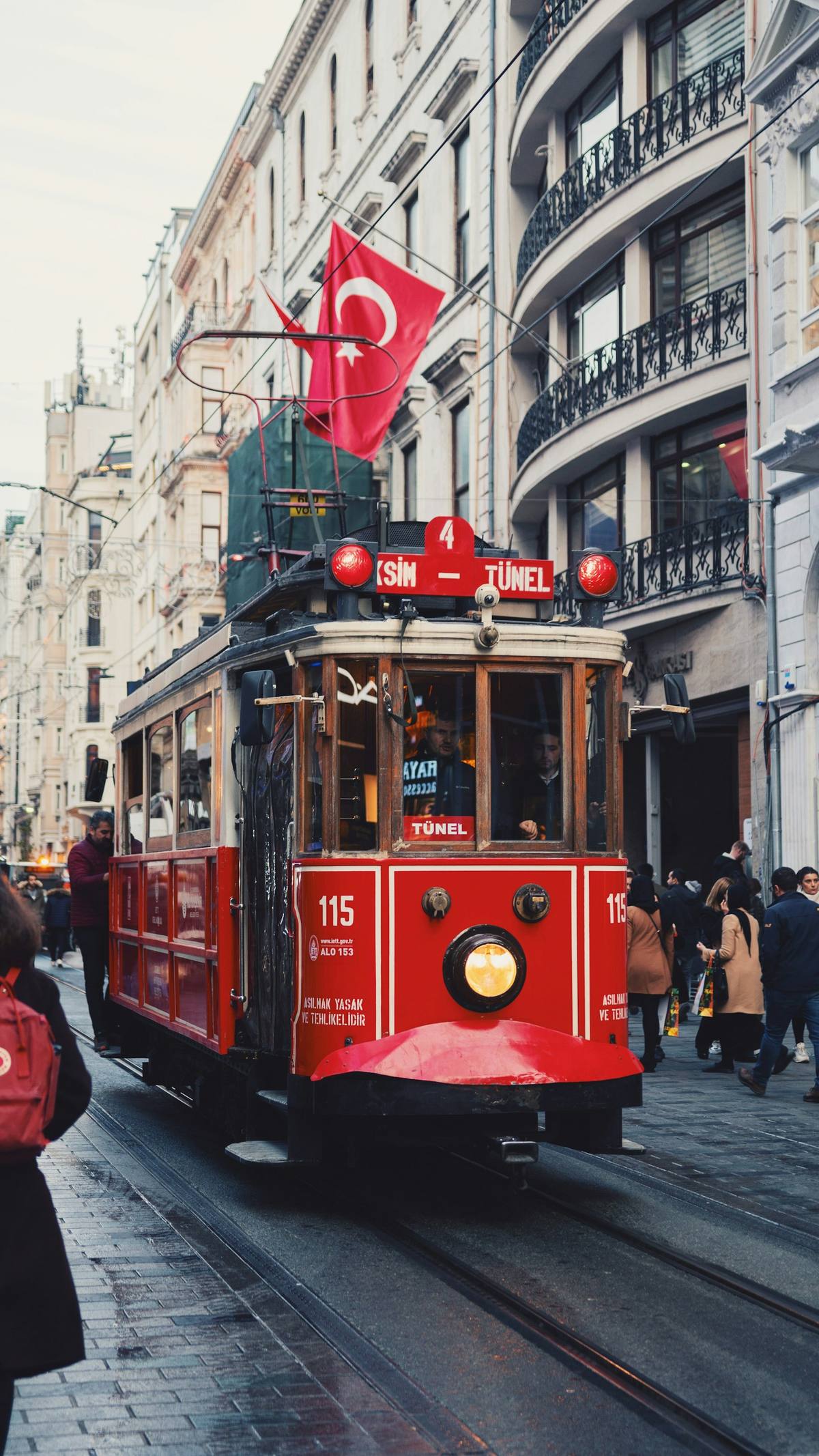 The historic red tram on Istiklal Street