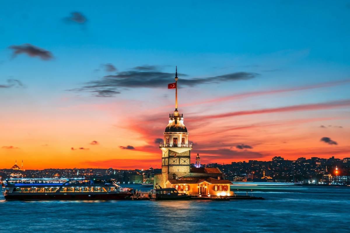 The Maiden's Tower at sunset on the Bosphorus