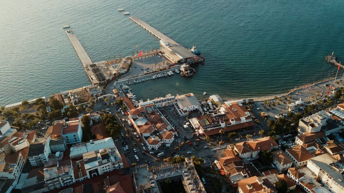 Kuşadası harbour and waterfront from above