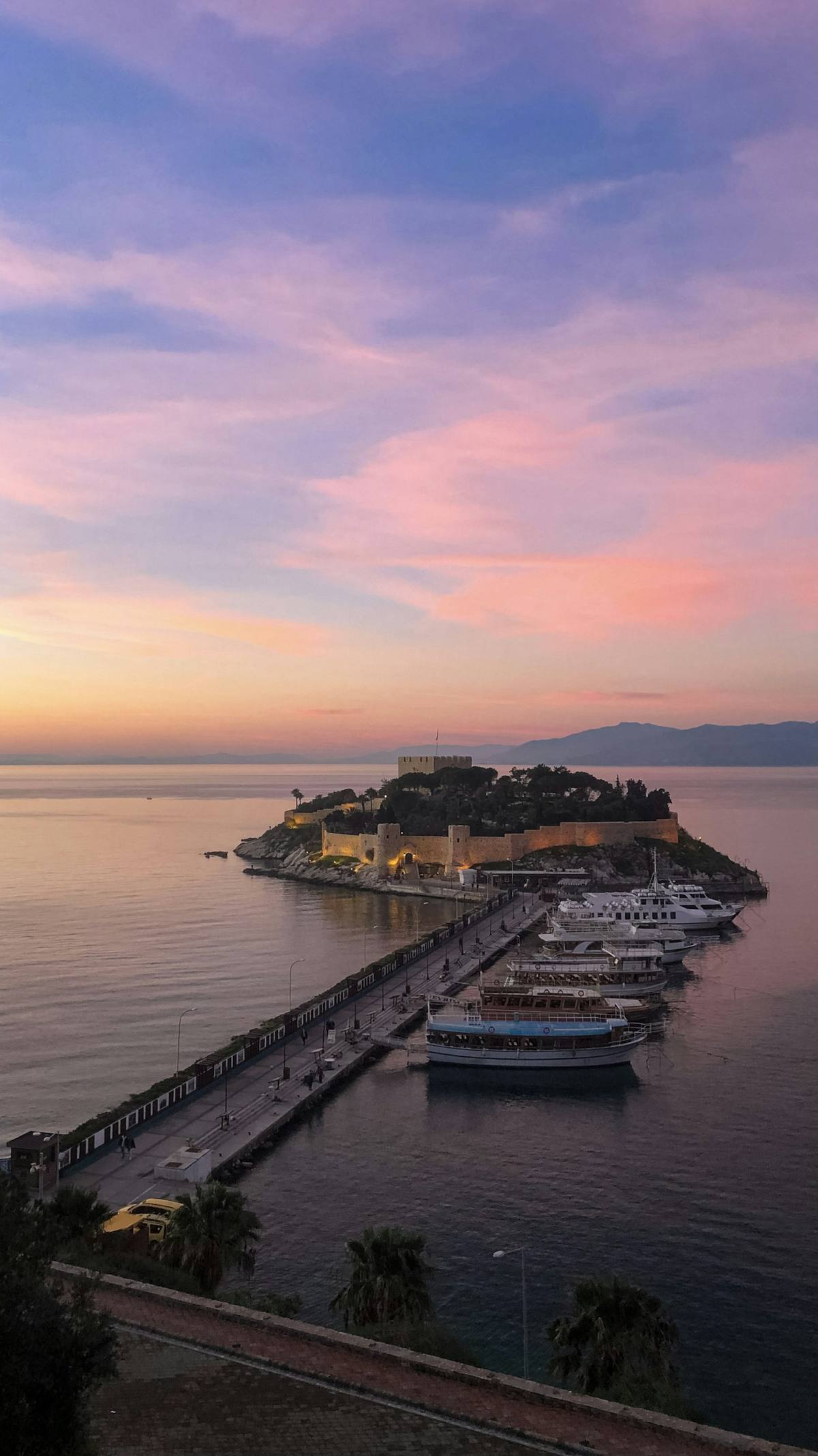 Sunset over Kusadasi bay and Pigeon Island