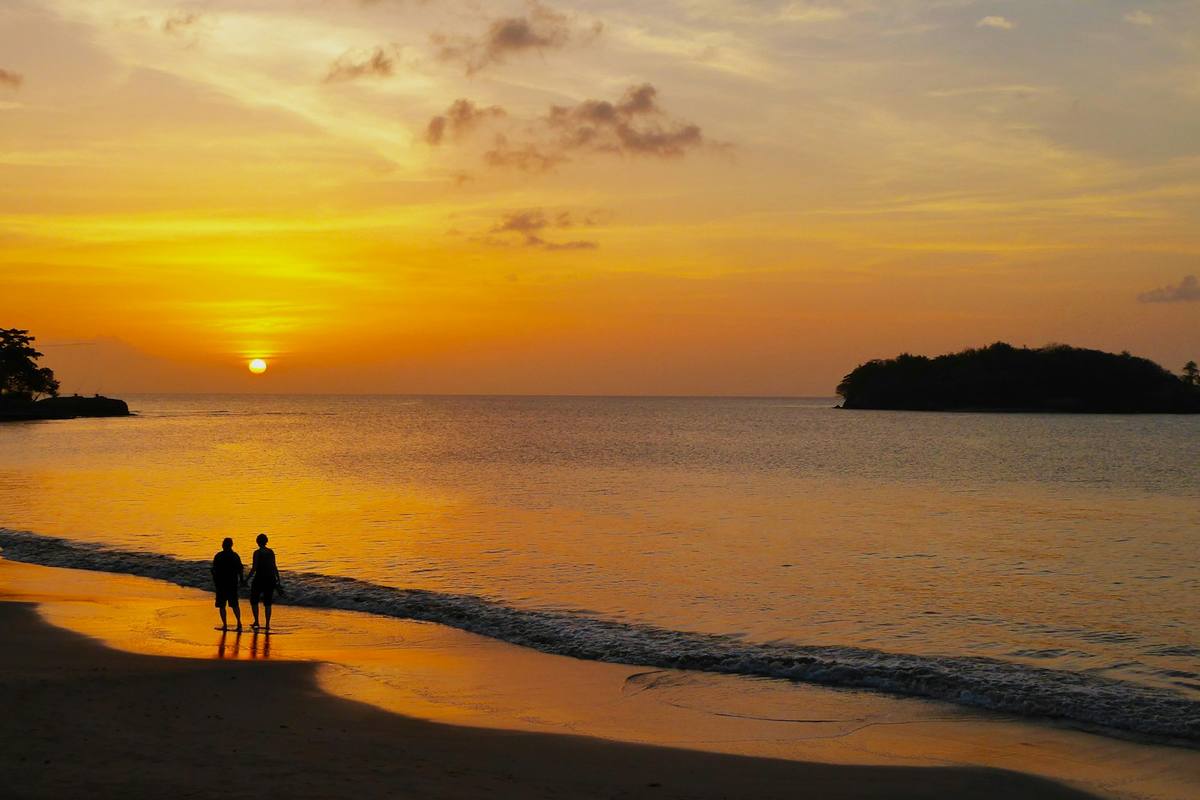 Sunset on a beach in Saint Lucia